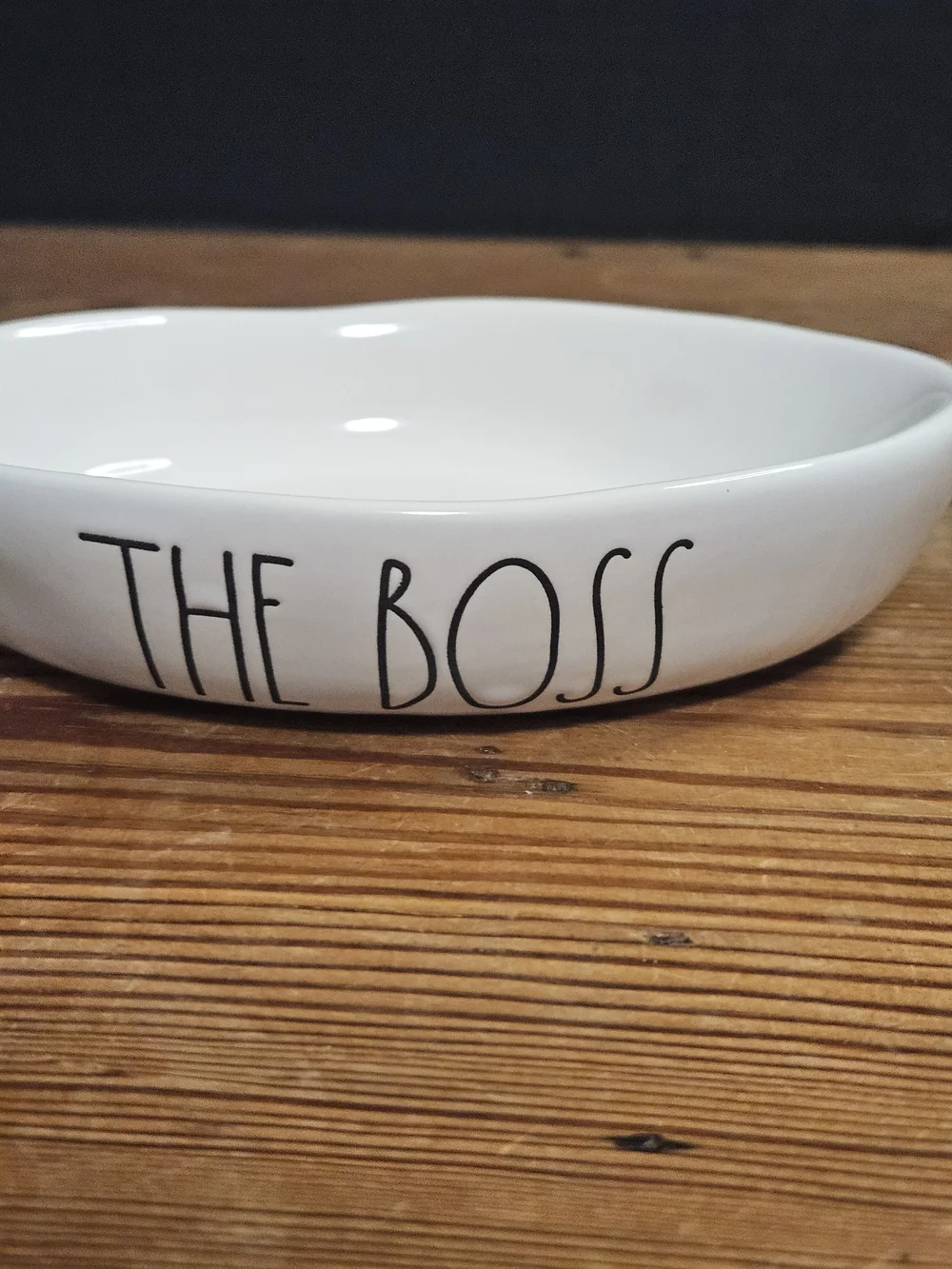 Rae Dunn Ceramic 'THE BOSS' Pet Dish - White